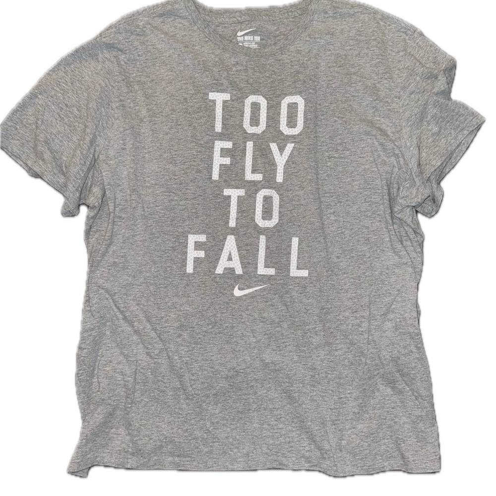 Nike Basketball Heather Gray “Too Fly To Fall” Graphic Tee, Men’s XXL